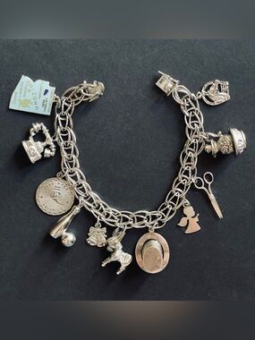 Sterling Silver Charm Bracelet with 11 charms